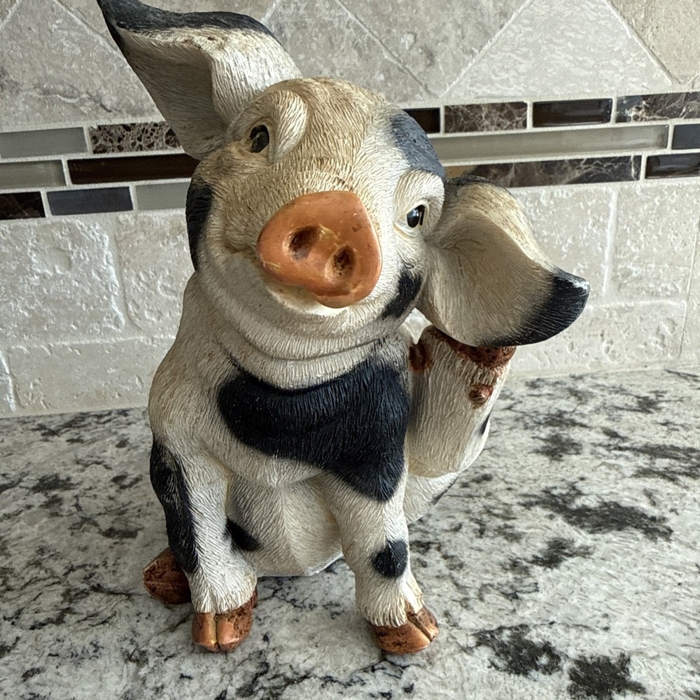 Vintage Pig Scratching Ear Resin Shelf Sitter 8.5"